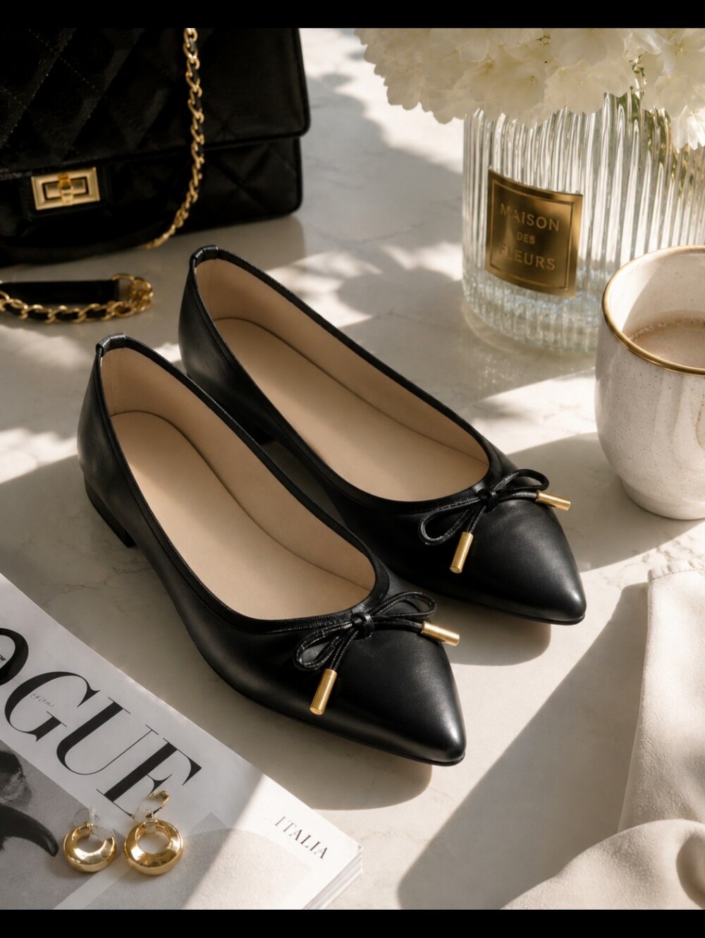 Pointed Leather Flats Made In Italy
